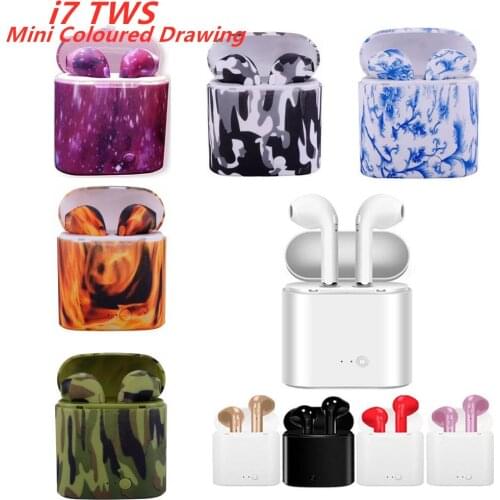 Mini Coloured Drawing i7s Tws Bluetooth Earphones Wireless In Earphones Stereo Earphones With Charging Box for iPhone Xiaomi