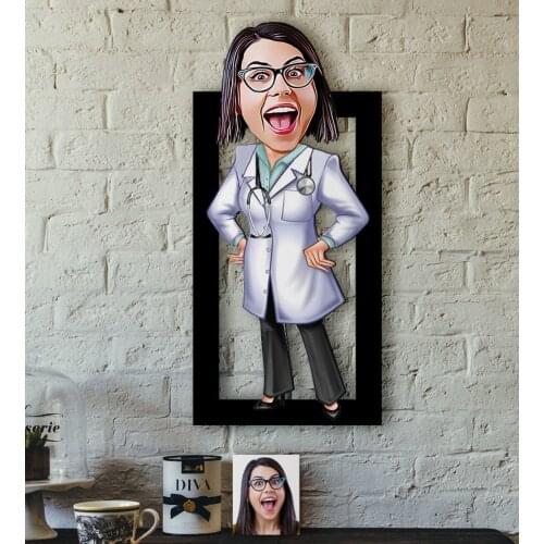 Personalized Women 'S Doctor Caricature OF 3D Wood Tablo-1 Quality Cost Effective Gift Design Decoration Wall Picture vicinity