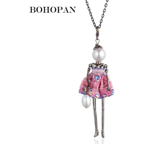 Statement Necklace Women Cute Dress Pearl Doll Pendants Necklaces Long Chain Handmade Necklace Fashion Jewelry Girl Party Gift
