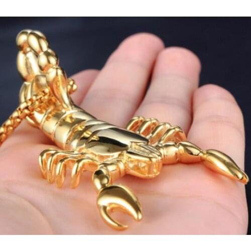 Hiphop / Rock Jewelry Large Gold 50*80mm Biker scorpion Pendant 316L Stainless Steel Rolo Chain Necklace Father Gifts 24