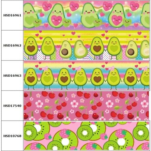 HSDCraft Fruit Cherry Avocado Strawberry Printed Grosgrain/Satin Ribbon for DIY Sewing Hairbow Accessories Decoration 75MM