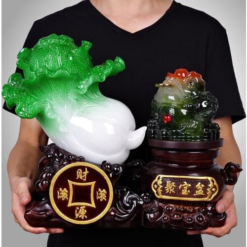 Chinese Style Fengshui Lucky Cabbage And Money Toad Resin Ornaments Crafts Home Study Desk Wine Cabinet Statue Christmas Gifts