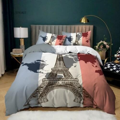 2/3 Pieces Eiffel Tower Bedding Set Famous Building Duvet Cover For Bedroom Bed Quilt Cover Single Queen Double Bedspread