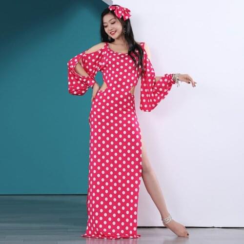 2021 New T5596 Womens Belly Dance Dress Dancing Suit Practice Clothes Dot Design Dresses Bellydance Set Suit