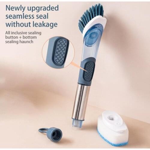 Kitchen Cleaning Brush 4 In 1 Long Handle Cleaning Brush with Removable Brush Sponge Dispenser Dishwashing Brush Kitchen Tools