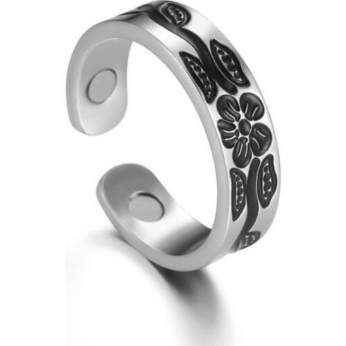 Teamer Magnetic Slimming Ring Adjustable Gold Plated Stainless Steel Rings for Men Women Flower Jewelry Health Care Gifts