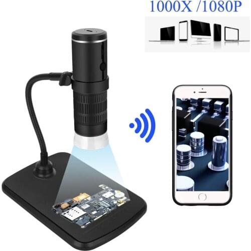 2021 Newest 1000X 1080P portable wifi Digital skin examination microscope with 8 LED Lights Bracket for Iphone Huawei tablets