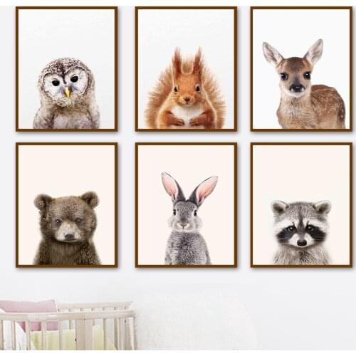Owl Squirrel Deer Bear Rabbit Raccoon Animal Wall Art Canvas Painting Nordic Posters And Prints Wall Pictures Kids Room Decor