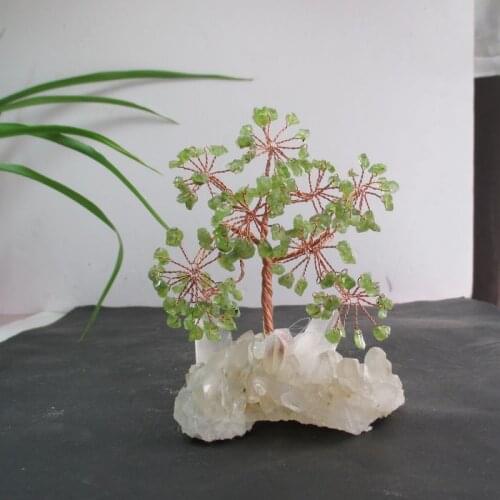 Natural green olive lucky tree pachira white crystal cluster base lucky evil spirits free shipping