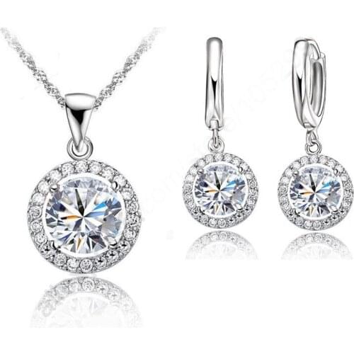 New Exquisite Women Wedding Jewelry Set 925 Sterling Silver Crystal Zircon Necklace Earring For Engagement Bijoux