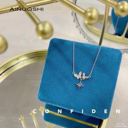 AINUOSHI High Quality Exquisite 2 Butterfly Pendant Necklace 925 Sterling Silver New Woman Fashion Jewelry Gift for Girl Choker