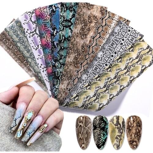 1/10 Pcs Snake Pattern Nail Sticker Snake Tattoo Manicure Nail Decals Sliders Transfer Wraps New Year Gift Nail Art Decorations