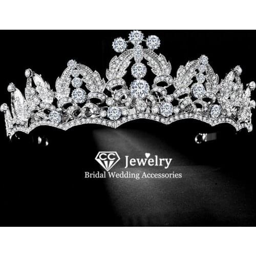 CC Wedding Crown Women Hair Accessories Bridal Headband Engagement Jewelry Queen Tiaras Leaf Shape Hairwear Party Gifts CZ HS69