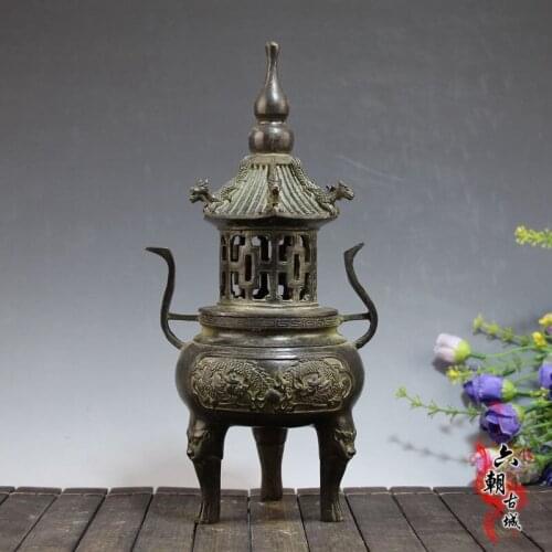 Rare old Ming Dynasty broze Dragon censer,Handicraft Tower incense burner,best collection& adornment,Free shipping