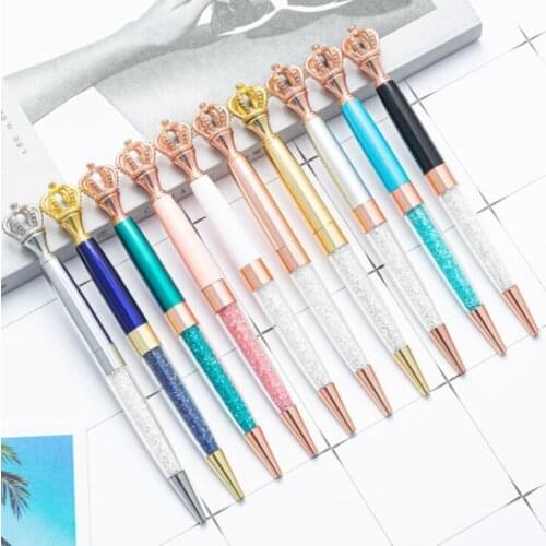 1 Pcs Lytwtws Creative Crown Metal Ballpoint Pen Office Rotate School Stationery Supply Telescopic Teacher Gift spinning shiny