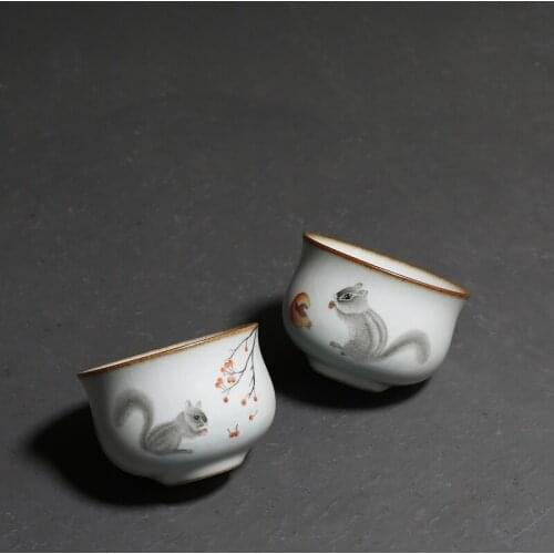 Hand Painted Squirrel Cherry Ceramic Cover Bowl Teacup Gaiwan Tea Bowl Kung Fu Puer Tes Set Tea Cup Drinkware Wine Set Gift