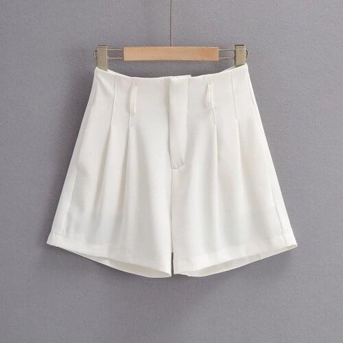 2021 Summer New Korean Casual Womens Shorts Chic Loose Wide-leg Short Solid Color Casual Office Suit Bottoms básico traf