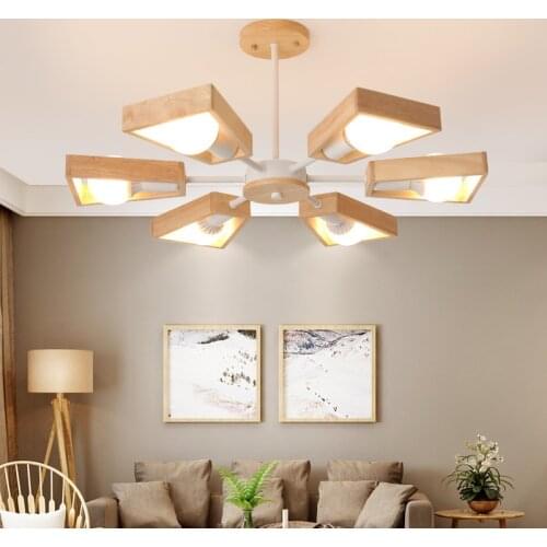 Japanese minimalist master bedroom room light log creative personality Japanese-style living room light bedroom chandelier