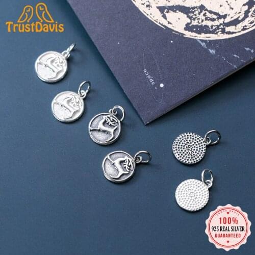 TrustDavis Fashion Real 925 Sterling Silver Round Deer Charms Pendant For Bracelet Necklace DIY Accessories Fine Jewelry HY111