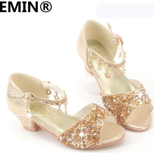 Princess Shoes leather shoes For girls High-heeled Sequins Girls Wedding Party Kids Dress Shoes Fashion Princess Dance Girls To