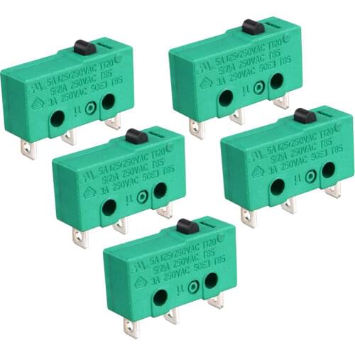 Uxcell 5PCS KW4-3Z-3 Micro Limit Switch SPDT NO NC 3 Terminals Momentary Push Button Actuator Green
