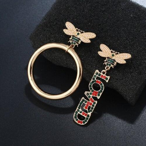 High Quality Big Circle Drop Earrings Long Statement Earring Crystal Love Letter Bee Dangle Earrings for Women Party Gift