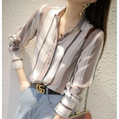 Women Blouse Striped Long-Sleeved Chiffon Shirt Loose Spring Style Top Blusas Ropa De Mujer