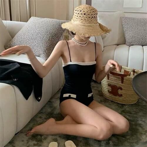 Sannian Women One-piece Swimsuit Female South Korea Simple Black And White Collision Color Spa Swimsuit Bikini Ladies Clothes