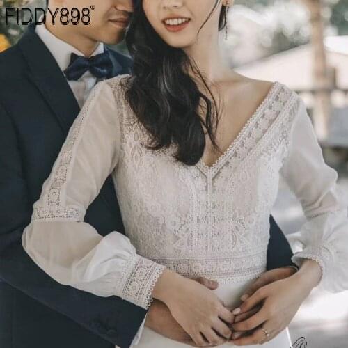 Beach Boho Wedding Dresses Long Sleeves With Detachable Train Vestido de Novia 2019 Bohemian wedding Gowns suknia slubna