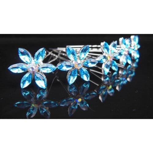 120 Pcs NEW Fashion Snowflake Hair Jewelry Blue Crystal Rhinestone Wedding Prom Hair Pins free shipping