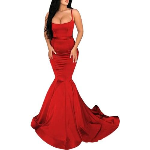 2021 Satin Mermaid Prom Dresses Spaghetti Straps Sleeveless Mermaid Formal Evening Prom Party Gowns Women