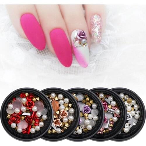 2021 Nail Metal Flower Cats Eye Jade Shaped Pointed Rhinestone Nail Art Pearl Jewelry