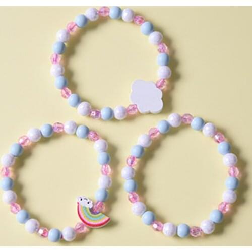 3pcs/pack Cute Colorful Rainbow Cloud Wooden Beads Bracelet Fashion Children Toy Jewelry Girl Boy Kids Gift Sweet Boho Bracelets