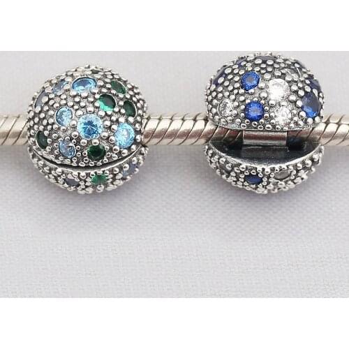 925 Sterling Silver Silver Cosmic Stars green Blue Purple Fixed Clip Charm Fit for European Bracelet Wholesale