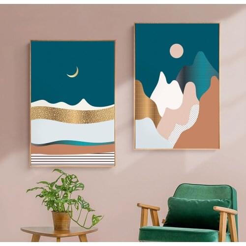 Abstract Landscape Poster Mountains Canvas Painting Sun Moon Art Print Scandinavian Wall Picture For Living Room Home Décor
