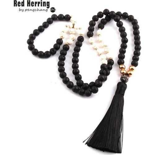 Free Shipping Fashion Black Lava Stones Bohemian Tribal Jewelry Long Black Tassel Necklace For Women