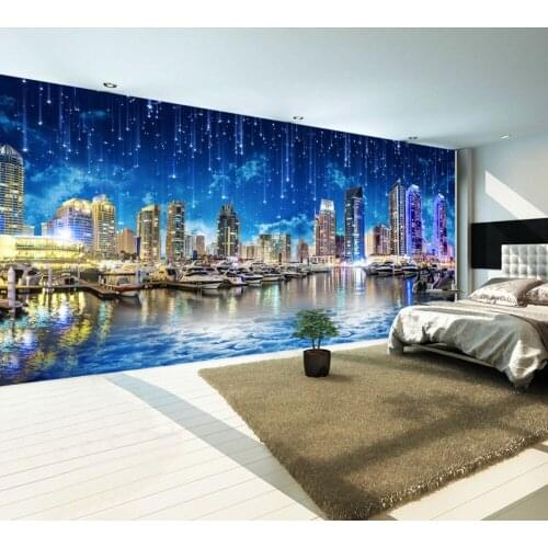Free Shipping Ultra HD Night City Night City Landscape Panorama TV Wall Restaurant Custom 3d Wallpaper High-Rise Building Mural