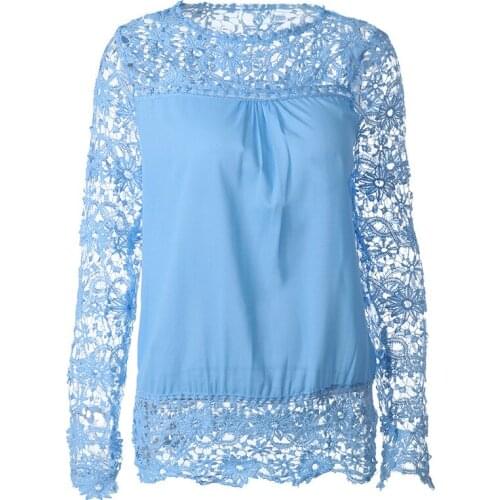 Plus Size Spring Summer White Blouses Women Blouses Lace Blouse Patchwork Loose Shirt Hollow Out Chiffon Blouses Blouses Clothes