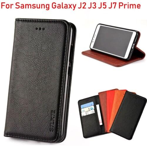 For Samsung Galaxy J2 J3 J5 J7 Prime case Luxury Flip cover Vintage Leather with Card Slot Without magnets funda coque for J2 J5