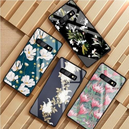 Flower Leaves Tempered Glass Phone Case For Samsung Galaxy S8 S9 S10 S20 PLUS J8 J6 J4 2018 NOTE 8 9 10 Cover Shell