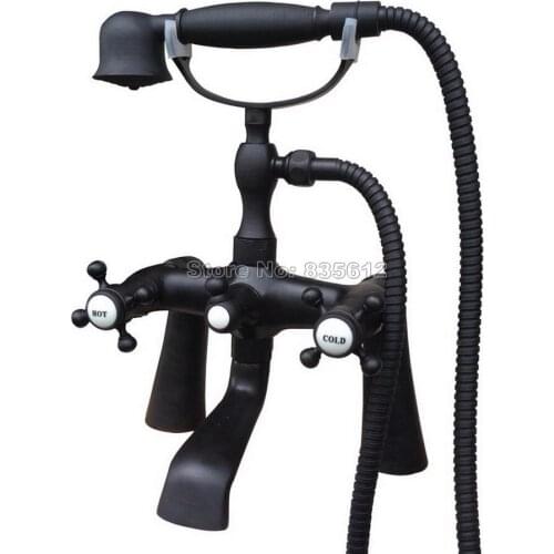 Black Oil Rubbed Bronze Deck Mounted Bathroom Telephone Style Handheld Shower Head and Bathtub Faucet Mixer Tap Wtf503