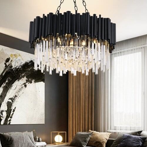 Black Modern Chandelier Lighting For Living Room Luxury Round Crystal Lamp Home Decoration Chain LED Crystal Light Fixtures