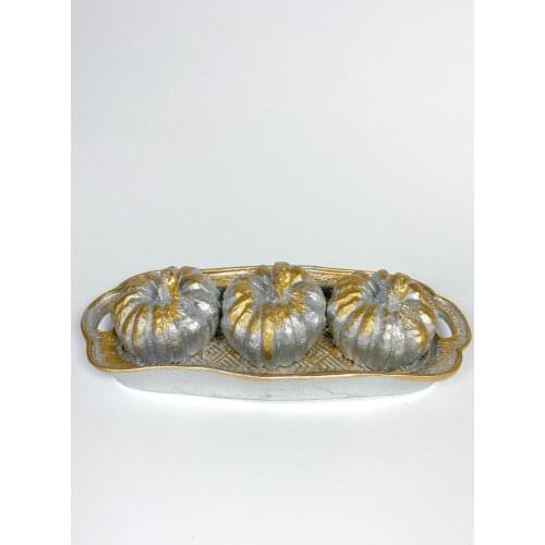 Dekoratif Tabaklı Kabak Biblo 3 lü - Gümüş