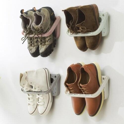 Storage Holders Punch-free Bathroom Plastic Wall-mounted Dust-proof Storage Shoe Rack Home Plastic Shelf Slipper Organiser #P2