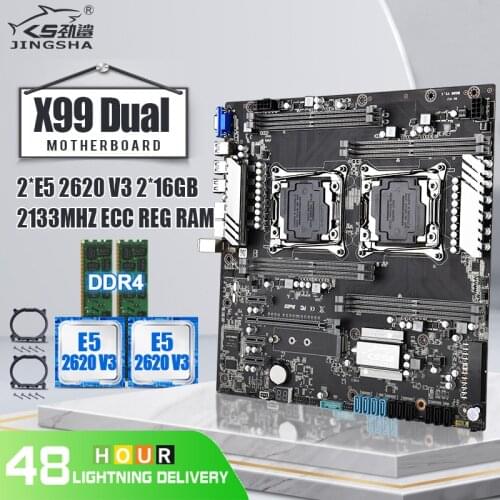 Jingsha X99 dual CPU motherboard set with Xeon 2*E5 2620V3 CPU and 2*16GB=32GB DDR4 ECC REG RAM support 8-channel 2133mhz RAM