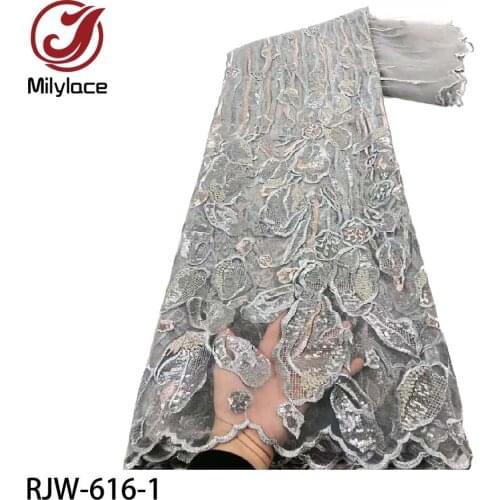 France Nigeria Sequins Net Tulle Mesh Lace Fabric 5 Yards High Quality African Lace for Wedding Dresses RJW-616