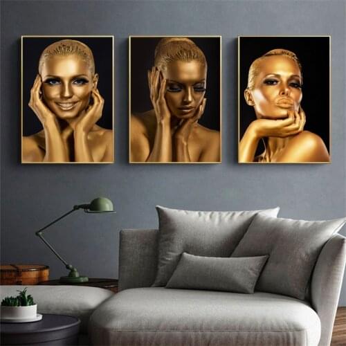 Figure Art Cuadros Gold Nude Woman Oil Painting on Canvas Wall Art Posters and Prints Wall Pictures for Living Room Home Decor