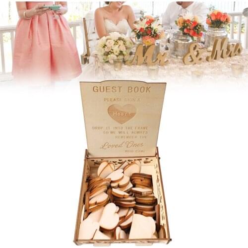 Natural Wood Wedding Card Box DIY Couple Wedding Supplies Guest Book 50Pcs Sign in Wood Chips Vintage Warm Romantic Mr Mrs