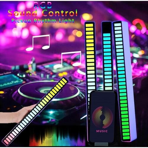 Sound Activated Pickup Rhythm Lamp 32 Bit RGB LED Bluetooth APP Control Flow Light Bar for Desktop Car&Room Party Decoration