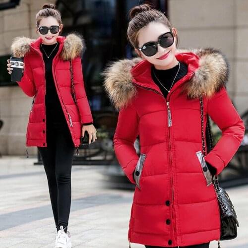 Fashion Womens Clothing Winter Thick Warm Slim Fit Padded Coats Long Female Hooded Big Fur Collar Cotton Jackets Casual Parka